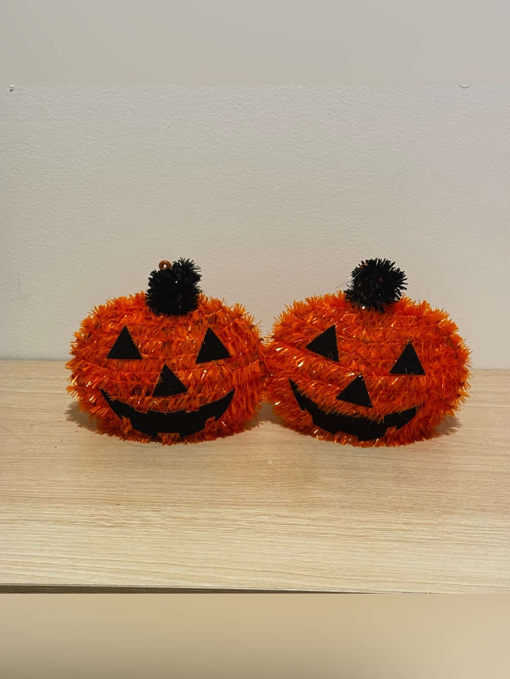 Festive Orange Pumpkin Tinsel Decor Pair for Halloween